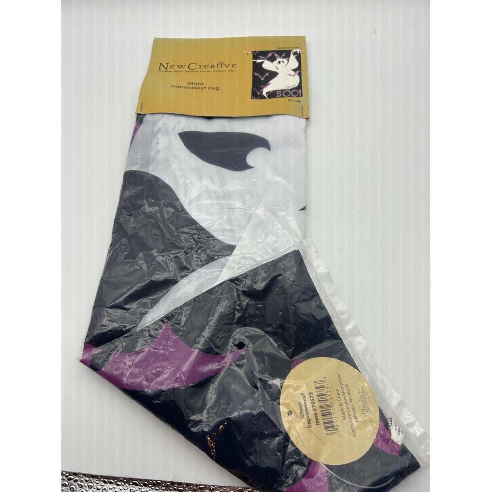 New Creative Ghost Impressions Halloween Flag 28x40 Black Purple Bats‎ 70575 NIP